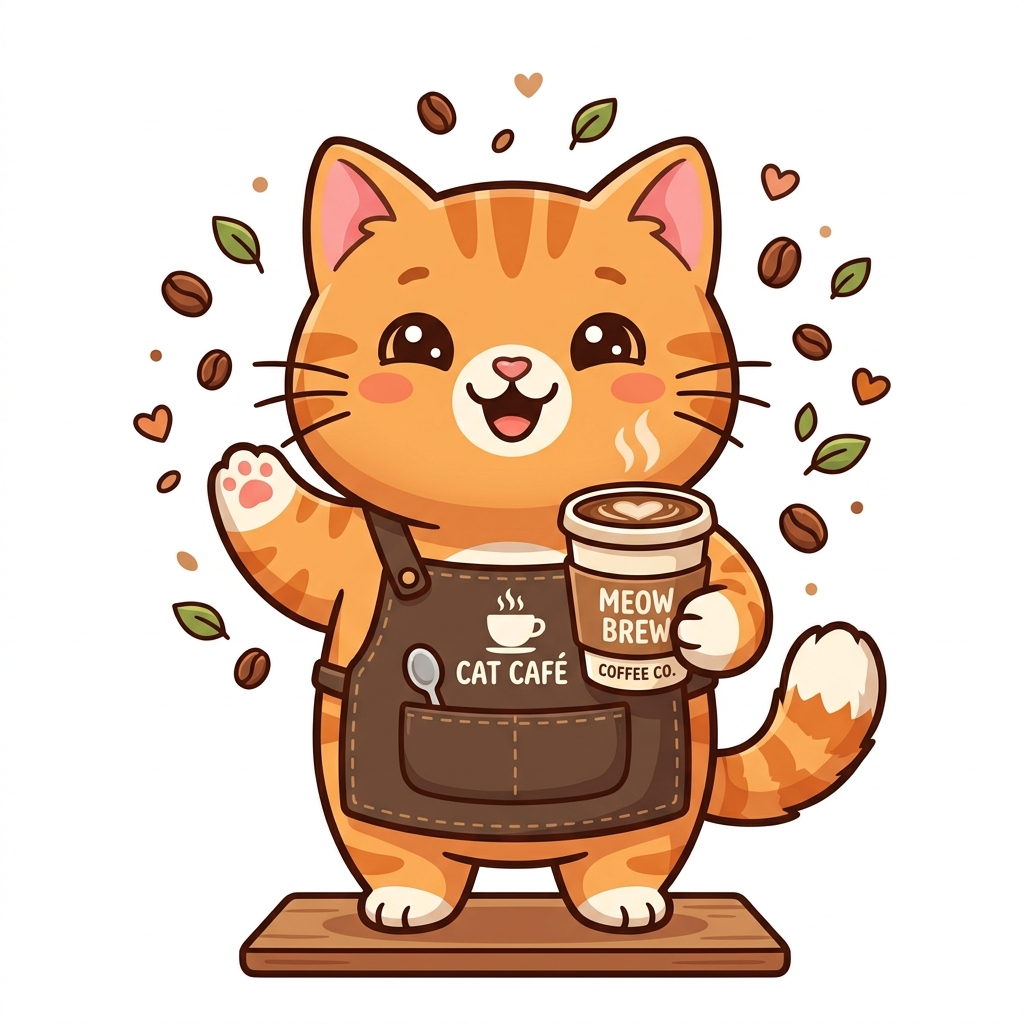 Brewster the Barista Cat mascot
